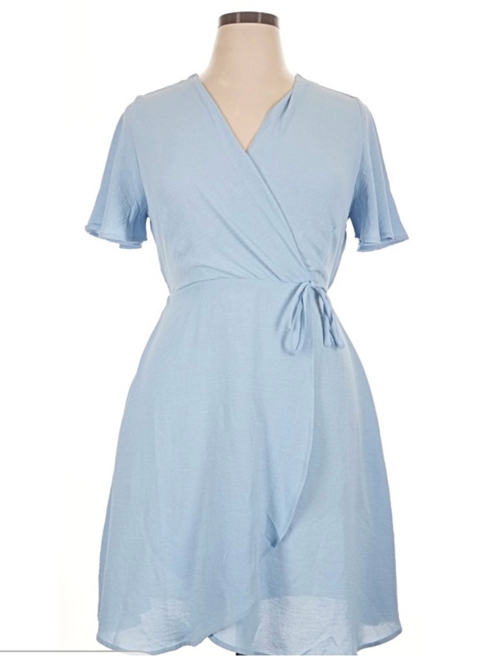 Light Blue Wrap Dress with Tie Waist